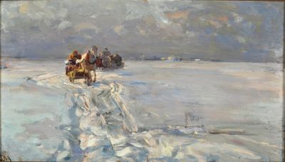 Schlittenfahrt, 1890–1900, Öl auf Holz, 28 x 48 cm Schlittenfahrt, 1890–1900, Öl auf Holz, 28 x 48 cm