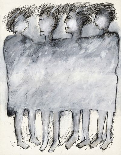 Abb. 28: Zusammen 8, 2000 - Schwarze Tusche, Gouache auf Papier, 32x41 cm, Privatbesitz