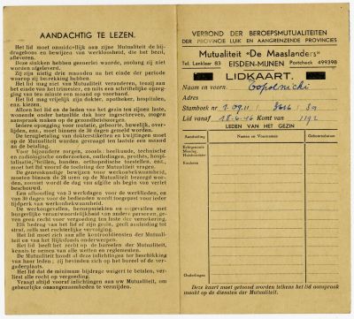 Dokument Nr. 107/1 - Niederländische Krankenkassenkarte, ausgestellt auf A. Topolnicki am 18.6.1946 