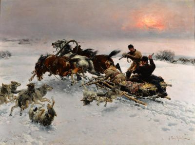 Abb. 20 Überfall von Wölfen - Zw. 1885-1890, Öl auf Leinwand, 110 x 150 cm