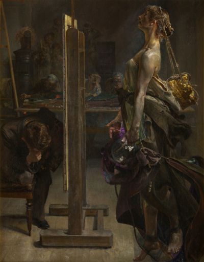 Abb. 36: Die Inspiration des Malers, 1897 - Jacek Malczewski: Die Inspiration des Malers, 1897. Öl auf Leinwand, 79 x 64 cm, MNK II-b-2543, Nationalmuseum Krakau/Muzeum Narodowe w Krakowie