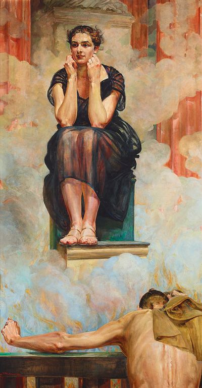 Abb. 40: Pythia, 1917 - Jacek Malczewski: Pythia, 1917. Öl auf Leinwand, 210 x 110 cm, Nationalmuseum Krakau/Muzeum Narodowe w Krakowie