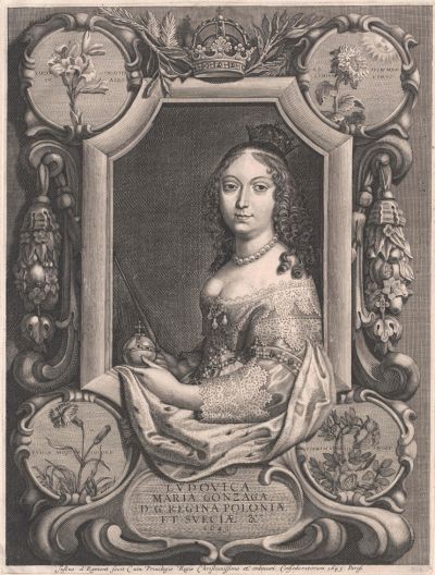 Abb. 5: Ludowika Maria Gonzaga, Königin von Polen, Großfürstin von Litauen, Titularkönigin von Schweden - Kupferstich. Nach einem Gemälde von Justus van Egmont, nicht von Falck signiert
