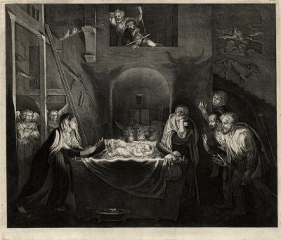 Abb. 70: Die Anbetung der Hirten - 1655/57. Kupferstich nach einem verlorenen Gemälde von Lorenzo Lotto (1480-1557, Falck vermerkt Paolo Veronese), 32,7 x 38,3 cm, beschnitten