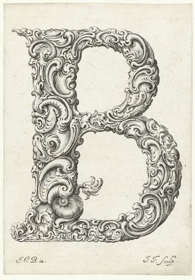 Abb. 87b: Buchstabe B - Aus der Folge Libellus novus elementorum latinorum, 20,6 x 14,3 cm, signiert unten rechts: J.F. sculp.