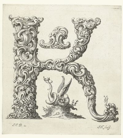 Abb. 87k: Buchstabe K - Aus der Folge Libellus novus elementorum latinorum, 20,8 x 19 cm, signiert unten rechts: J.F. sculp.